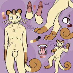 4_fingers 4_toes animal_genitalia animal_penis anthro arm_tuft ball_tuft balls black_nose blush body_blush brown_body brown_feet brown_fur brown_hands brown_inner_ear brown_markings brown_pawpads chart chest_tuft circle_eyebrows claws collarbone color_swatch curled_tail cute_fangs dewclaw directional_arrow emaciated_anthro emaciated_male erection eyebrows fangs feet feline_genitalia feline_penis finger_claws fingers fluffy fluffy_chest food front_view fruit fully_sheathed fur genitals gold_(metal) half-erect koban_(coin) leg_markings leg_tuft long_tail looking_at_viewer looking_up male markings mouth_closed multiple_poses navel neck_tuft number open_mouth pattern_background pawpads paws penile_spines penis penis_blush penis_chart plant pokemon_berry pokemorph pose pronouns pupils purple_background red_eyes ribs round_ears sheath sheathed_tapering_penis side_view simple_background slit_pupils smile socks_(marking) solo stated_age tail tall tan_body tan_fur tapering_penis teeth text toe_claws toes tongue tongue_out tuft uniball whiskers white_claws soyesoye nintendo pokemon mouss_(soyesoye) felid feline generation_1_pokemon hybrid hybrid_pokemon mammal meowth persian_(pokemon) pokemon_(species) 2026 character_name colored detailed digital_drawing_(artwork) digital_media_(artwork) english_text full-length_portrait hi_res line_art model_sheet portrait signature species_name three-quarter_portrait