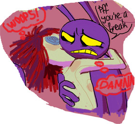 anthro black_eyes button_(fastener) doll duo female hair hug long_ears male male/female nude purple_ears rag_doll_(toy) red_hair speech_bubble teeth text thought_bubble yellow_sclera yellow_teeth light-koe-pinsky glitch_productions the_amazing_digital_circus jax_(tadc) ragatha_(tadc) animate_inanimate humanoid lagomorph leporid living_doll living_toy mammal rabbit english_text hi_res