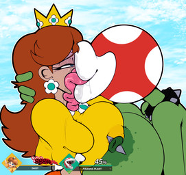 areola big_areola breast_squish breasts choker duo female female/female french_kissing grabbing_head huge_areola interspecies jewelry kissing licking lips necklace nipple_piercing nipples oral piercing plant squeezing squish text thick_lips tongue tongue_out hammurabischode mario_bros nintendo super_smash_bros. princess_daisy elemental_creature elemental_humanoid flora_fauna humanoid piranha_plant plant_humanoid english_text hi_res