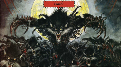 abs action_pose angry anthro armor attack battle biceps big_muscles black_body black_fur blood bodily_fluids claws clothing detailed_background dialogue fangs front_view full_moon fur group looking_at_viewer male moon multicolored_body multicolored_fur muscular muscular_male naturally_censored night nude open_mouth outside pecs pose raised_arm sharp_teeth spikes teeth text torn_clothing two_tone_body two_tone_fur unconvincing_armor vein white_body white_fur yellow_eyes olivier_ledroit mythology canid canine canis mammal mythological_canine mythological_creature werecanid werecanine werecreature werewolf wolf detailed english_text traditional_media_(artwork)