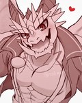 abs anthro bare_chest blush heart_symbol horn looking_at_viewer male muscular muscular_anthro muscular_male pecs smile solo suspenders wings sskmpst lifewonders mythology tokyo_afterschool_summoners ophion_(tas) dragon mythological_creature mythological_scalie scalie hi_res