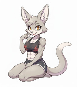 abs animal_ears anthro athletic athletic_anthro bent_legs big_breasts breasts brown_eyes butt claws clothed clothing dipstick_tail eyebrows feet female female_anthro finger_claws fingers fur fur_markings gesture hair hand_gesture inner_ear_fluff looking_at_viewer markings muscular muscular_anthro muscular_female navel open_mouth pawpads pecs simple_background smile solo spread_legs spreading tail tail_markings teeth thick_thighs toes tuft wide_hips bryan_hdz karimi_griselle felid feline hybrid kangaroo lagomorph macropod mammal marsupial digital_media_(artwork)
