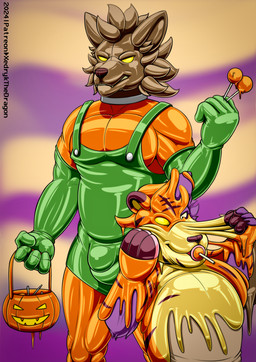 anthro armwear biped bound brown_latex bulge candy clothing costume dessert detailed_bulge elbow_gloves encasement food fur gloves goo_transformation green_armwear green_clothing green_elbow_gloves green_gloves green_handwear green_latex halloween_costume handwear holidays latex latex_armwear latex_clothing latex_elbow_gloves latex_gloves latex_handwear latex_transformation liquid_latex male male_anthro orange_latex purple_body purple_fur tan_latex transformation trick-or-treating xedrykthedragon halloween canid canine canis mammal wolf hi_res story story_in_description