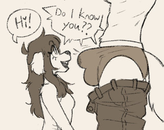 anthro ball_bulge bangs bottomwear bottomwear_down breasts briefs bulge clothed clothing collar denim denim_bottomwear denim_clothing dialogue duo erection erection_under_briefs erection_under_clothing eyelashes female hair heart_symbol jeans long_hair male male/female pants pants_down partially_clothed tail text topless underwear doodle_dip canid canine canis domestic_dog mammal 2026 english_text