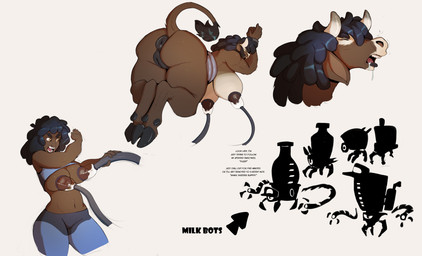 anthro anus big_breasts big_butt black_hair bodily_fluids bottomwear bound breast_expansion breast_milking breasts brown_body brown_skin butt clothed clothing cloven_hooves dark_body dark_skin drooling expansion eyes_closed female genitals hair hands_tied hooves horn human_to_anthro lactating machine milk milking_machine nipples nude nude_female pants plump_labia puffy_anus raised_clothing raised_shirt raised_topwear saliva shirt solo species_transformation tail tail_tuft topwear transformation tuft vulva sharkrags bovid bovine cattle human mammal hi_res