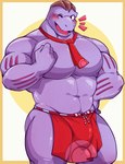 anthro big_pecs blush bottomwear clothed clothing grey_body grey_skin loincloth loincloth_only male muscular muscular_humanoid muscular_male muscular_thighs necktie one_eye_closed pecs solo topless waiter wink seintaur nintendo pokemon generation_1_pokemon humanoid machoke pokemon_(species) hi_res