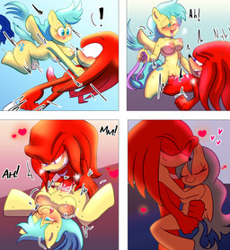 5_fingers anthro areola balls blush bodily_fluids breasts clitoral_hood clothing cowgirl_position cuddling cum cum_from_vagina cum_in_vagina cum_inside cumshot duo ejaculation erection female female_penetrated fingers from_front_position fur genital_fluids genitals gloves hair half-closed_eyes handwear happy happy_sex heart_eyes heart_pupils heart_symbol hearts_around_body hooves humanoid_genitalia humanoid_penis licking licking_lips licking_own_lips lying male male/female male_penetrating narrowed_eyes nipples nude nude_anthro nude_female nude_male on_back on_bottom on_side on_top one_eye_closed open_mouth penetration penile penile_penetration penis purple_eyes red_body red_fur romantic romantic_ambiance sex simple_background smile spread_legs spreading tail text tongue tongue_out vaginal vaginal_penetration vulva white_clothing white_gloves white_handwear wings demichan friendship_is_magic hasbro my_little_pony mythology sega sonic_the_hedgehog_(series) knuckles_the_echidna raindrops_(mlp) echidna equid equine mammal monotreme mythological_creature mythological_equine pegasus absurd_res comic digital_media_(artwork) end_page english_text hi_res