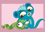 blue_body blue_fur fur hug male open_mouth semi-anthro sitting smile solo tail text toy yellow_eyes anubis-admirer hasbro littlest_pet_shop littlest_pet_shop_(2012) sunil_nevla cobra herpestid mammal mongoose reptile scalie snake 2013 artist_name dated signature