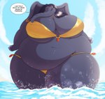 anthro belly belly_overhang big_belly big_breasts big_butt bikini breasts butt clothing dialogue female huge_belly huge_breasts huge_butt huge_hips huge_thighs hyper low-angle_view nipple_outline obese obese_anthro obese_female overweight overweight_anthro overweight_female sea sky solo speech_bubble swimwear thick_thighs two-piece_swimsuit under_boob water wide_hips robthehoopedchipmunk vega_(rthc) elephant elephantid mammal proboscidean hi_res