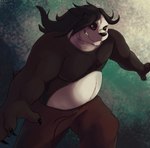 anthro black_body black_fur black_hair black_nose bottomwear brown_eyes claws clothed clothing featureless_chest fur hair long_hair male pants solo teeth topless white_body white_fur carbontrap dragonnis vixmuyo bear giant_panda mammal hi_res