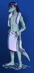 anthro blue_background grey_body hair male muscular scales simple_background solo towel towel_around_waist towel_only yellow_eyes unknown_artist disney star_vs._the_forces_of_evil toffee_(svtfoe) lizard reptile scalie septarian absurd_res hi_res