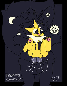 black_body black_fur bodily_fluids clothing cum female fur genital_fluids hat headgear headwear intersex magic_user witch witch_hat yellow_body yellow_fur theenyface nintendo pokemon canid canine canis eeveelution generation_1_pokemon jolteon mammal pokemon_(species) wolf animated animated_gif loop short_playtime