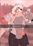 anthro balls big_penis big_tail bodily_fluids bottle bottomwear bottomwear_down caption cellphone clothed clothing container electronics erection fluffy fluffy_tail foreskin fur genital_fluids genitals grey_body grey_fur hair hair_over_eye holding_cellphone holding_object holding_phone holding_smartphone humanoid_genitalia humanoid_penis male muscular muscular_anthro muscular_male partially_clothed penis phone precum shake_bottle shirt_in_mouth shorts shorts_down smartphone solo tail taking_picture taking_selfie text water_bottle white_hair exsys mammal procyonid raccoon english_text