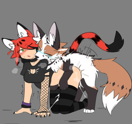 all_fours ambiguous_penetration armwear bestiality blush bodily_fluids bottomless bottomless_female breasts butt choker cleavage cleavage_cutout clothed clothing cutout doggystyle duo female female_penetrated feral feral_penetrating feral_penetrating_humanoid fishnet_armwear fishnet_clothing from_behind_position fur genital_fluids hair humanoid_on_feral humanoid_penetrated interspecies jewelry legwear male male/female male_penetrating male_penetrating_female necklace obscured_penetration open_mouth partially_clothed penetration penile penile_penetration plap_(sound) red_hair sex simple_background stockings tail thigh_highs thrusting topwear shinyumbre mae_(shinyumbre) animal_humanoid canid canine felid felid_humanoid feline feline_humanoid fox humanoid mammal mammal_humanoid serval_humanoid hi_res