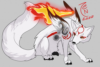 anatomically_correct anatomically_correct_genitalia anatomically_correct_vulva animal_genitalia animal_vulva black_eyes black_nose black_vulva canine_genitalia canine_vulva claws female feral fur genitals in_heat looking_at_viewer markings paws plump_labia red_body red_fur simple_background solo vulva white_body white_fur yellow_sclera zeniarmr capcom clover_studio okami_(capcom) amaterasu_(okami) canid canine canis deity mammal wolf 2022 dated digital_media_(artwork) signature