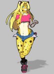 anthro bottomwear clothing crop_top femboy footwear hair hotpants long_hair male scar shirt shoes shorts solo thong topwear underwear haruthedog cheetah felid feline mammal absurd_res hi_res