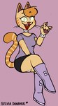 accessory anthro boots bottomwear clothed clothing female footwear long_boots orange_boots orange_clothing orange_footwear shoes skirt smile solo tail creator_ant sylvia_donahue_(creator_ant) domestic_cat felid feline felis mammal hi_res