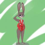 anthro breasts female fur green_background grey_body grey_fur purple_eyes red_ribbon simple_background solo standing cerebral_knievel disney zootopia judy_hopps lagomorph leporid mammal rabbit 1:1 hi_res