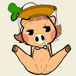 anthro blush bodily_fluids brown_hair female flat_chested food genitals hair loli looking_at_viewer navel nipples nude plant reclining simple_background snot solo tongue tongue_out turnip vegetable vulva young young_anthro young_female itsunknownanon third-party_edit animal_crossing nintendo daisy_mae_(animal_crossing) mammal suid suine sus_(pig) wild_boar 1:1 color_edit colored hi_res
