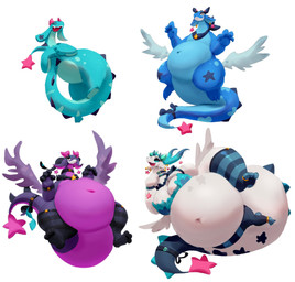 2_horns accessory anthro back_wings belly belly_size_difference belt big_belly big_breasts black_clothing black_legwear black_stockings blue_bandana blue_body blue_clothing blue_countershading blue_ears blue_kerchief blue_legwear blue_neckerchief blue_stockings blue_tail breasts buckle choker cleavage clothed clothing countershading digit_ring ear_piercing ear_ring eyelashes feathered_wings feathers feet female female_anthro floppy_ears flying furgonomics grin group hip_wings holding_own_tail holding_tail horn huge_belly jewelry kerchief legwear long_ears lying markings navel neckerchief necklace neckwear obese obese_anthro obese_female on_side overweight overweight_anthro overweight_female pattern_clothing pattern_legwear pattern_stockings piercing pink_horn pink_star purple_body purple_countershading purple_wings ring ring_piercing sharp_teeth slightly_chubby slightly_chubby_anthro slightly_chubby_female smile snout star_(marking) star_piercing star_tail stockings striped_clothing striped_legwear striped_stockings stripes tail tail_accessory tail_belt teal_body teal_ears teeth toe_ring toes unusual_wing_placement white_body white_ears white_feathers white_wings wings miluinaoxie mythology lucky_kingdomfall dragon mythological_creature mythological_scalie scalie absurd_res hi_res