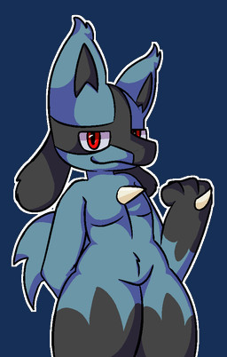 anthro black_body black_fur blue_body blue_fur femboy fur male outline red_eyes solo thick_thighs white_outline gemon nintendo pokemon canid canine canis generation_4_pokemon jackal lucario mammal pokemon_(species) aliasing alpha_channel digital_media_(artwork) shaded