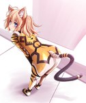 ahoge bent_over blonde_hair blue_eyes bodysuit butt clothed clothing female furgonomics hair skinsuit solo tail tight_clothing tonpuu animal_humanoid cat_humanoid felid felid_humanoid feline feline_humanoid humanoid mammal mammal_humanoid 2022