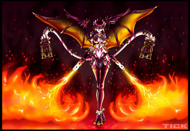 2_tails 3_toes accessory amber_eyes anthro arm_cannon chain clothing feet female fire flamethrower_arm fur furgonomics gatling_gun gold_(metal) gold_chain gun hair horn jewelry leggings legwear looking_at_viewer machine_gun markings minigun multi_tail neck_tuft purple_hair purple_markings ranged_weapon ring shooting solo standing tail tail_accessory tail_gun tail_jewelry tail_ring toes tuft weapon weapon_tail white_body white_fur wings 2-tick-0 dragonborn_velatis velatis_ferio_caedo unknown_species hi_res