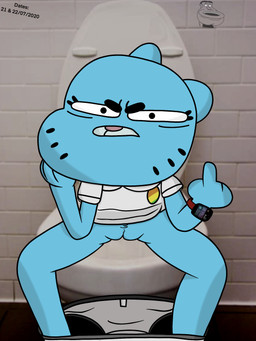 angry annoyed anthro bathroom being_watched bottomwear bottomwear_down camera_view clitoris clothed clothing female genitals gesture hand_gesture hidden_camera looking_at_another looking_at_viewer mature_female middle_finger panties panties_down pants pants_down partially_clothed pooping pubes recording skirt_down solo spread_legs spreading toilet toilet_use underwear underwear_down voyeur vulva thedispenser69 cartoon_network the_amazing_world_of_gumball nicole_watterson domestic_cat felid feline felis mammal 3:4 hi_res