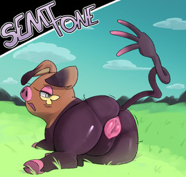 animal_genitalia animal_vulva big_butt butt female female_feral feral genitals hooves looking_back lying on_side porcine_genitalia porcine_vulva raised_tail solo tail thick_thighs vulva semitone nintendo pokemon generation_9_pokemon mammal oinkologne pokemon_(species) suid suine