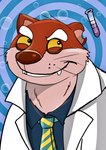 anthro biped clothing cute_fangs fangs kemono necktie shirt solo teeth topwear white6000 brok_the_investigator cowcat_games dr._mink mammal mink mustelid musteline true_musteline 2023 hi_res portrait