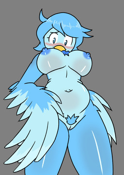 anthro anthrofied areola beak beak_closed big_breasts blue_areola blue_body blue_eyes blue_feathers blue_fur blue_hair blue_nipples blush blush_lines breasts chest_tuft feather_hair feather_hands feathered_wings feathers female fur genitals grey_background hair huge_breasts looking_at_viewer low-angle_view mouth_closed navel nipples non-mammal_breasts non-mammal_hair non-mammal_nipples non-mammal_vulva nude nude_anthro nude_female pseudo_hair pubes simple_background solo thick_thighs tuft vulva wide_hips winged_arms wings worm's-eye_view yellow_beak bruhmynameisdylan nsfwinthedark undertale undertale_(series) undertale_yellow martlet_(undertale_yellow) avian bird monster 2026 absurd_res digital_drawing_(artwork) digital_media_(artwork) hi_res