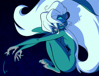 3_toes 4_fingers anthro bedroom_eyes black_background black_eyebrows blue_claws blue_fingernails blue_nails breasts claws closed_smile colored_claws colored_nails countershade_feet countershade_hands countershading crouching eyebrows feet female female_anthro fingernails fingers grey_body grey_countershading grey_nose hair long_tail looking_aside looking_aside_at_viewer looking_at_viewer medium_breasts monotone_hair mouth_closed multicolored_body nails narrowed_eyes nude nude_anthro nude_female plantigrade pose purple_eyes seductive short_hair side_boob side_view simple_background slim slim_anthro slim_female smile smiling_at_viewer smirk smirking_at_viewer solo straight_arms stripes tail tasteful_nudity teal_body thick_thighs toe_claws toes white_body white_hair white_sclera white_tail birchly courtney_brushmarke mammal mephitid skunk striped_skunk 2022 full-length_portrait pinup portrait shaded