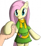 ambiguous_gender belt blue_eyes cloth clothing disembodied_hand dress duo female hair long_hair looking_at_viewer pink_hair scarf smile solo_focus tg-0 friendship_is_magic hasbro my_little_pony fluttershy_(mlp) equid equine horse human mammal pony