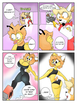 anthro breast_expansion breast_squish breasts clothing_transformation duo expansion female gender_transformation harlee_hotshot male squish text transformation twinning yelling andetheslayer arthropod bee deer hymenopteran insect mammal new_world_deer reindeer 3:4 absurd_res comic english_text hi_res