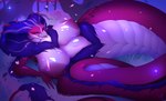 anthro apode bedroom_eyes big_breasts breasts female fur legless lying narrowed_eyes purple_eyes seductive serpentine solo tongue tongue_out agurana draconcopode furred_scalie furred_snake reptile scalie snake hi_res