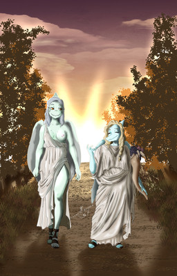 5_fingers 5_toes amber_eyes anthro areola blonde_hair bone_frill braided_hair breast_out breasts claws clothing duo eyelashes eyes_closed feathered_wings feathers feet female finger_claws fingers food footwear frill_(anatomy) front_view fruit grape grey_body grey_hair grey_scales hair long_hair medium_breasts nipples outside plant robe sandals scales shoes smile snout text toes walking wings vvurm_drama cavemanon_studios goodbye_volcano_high ko_op_(game_developer) snoot_game fang_(gvh) samantha_(snoot_game) prehistoric_species pterosaur reptile scalie 2026 absurd_res artist_name digital_drawing_(artwork) digital_media_(artwork) hi_res watermark daughter_(lore) mother_(lore) mother_and_child_(lore) mother_and_daughter_(lore) parent_(lore) parent_and_child_(lore) parent_and_daughter_(lore)