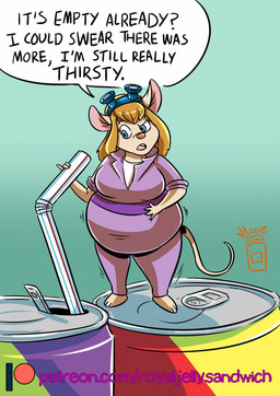 anthro belly belly_inflation beverage_can blonde_hair blue_eyes breasts expansion female hair inflation soda_inflation solo royaljellysandwich chip_'n_dale_rescue_rangers disney gadget_hackwrench mammal murid murine rodent hi_res