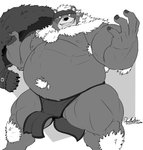 anthro armpit_hair belly body_hair bottomwear clothing loincloth male moobs navel nipples overweight overweight_anthro overweight_male simple_background solo deadanthro lifewonders tokyo_afterschool_summoners kimun_kamui_(tas) bear mammal 2020 monochrome