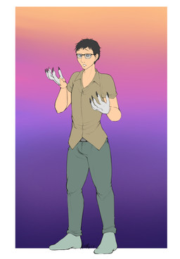 anthro black_hair bottomwear claws clothing eyewear footwear fur fur_growth glasses growth hair male mid_transformation pants patricwolf shirt socks solo standing surprised topwear transformation wearing_glasses white_body white_fur narusewolf human humanoid hybrid mammal hi_res sequence