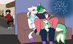 anthro biped black_tail bodily_fluids bottomwear clothing cum cum_in_vagina cum_inside duo_focus erection eyebrows female fingers fur genital_fluids genitals green_body group male multicolored_tail navel ovum ovum_with_heart penetration penile penile_penetration penis pokemorph pupils purple_background red_eyes sex simple_background sitting skirt sperm_cell tail vaginal vaginal_penetration vulva white_body white_fur white_tail anglo nintendo pokemon anglo_(anglo) eeveelution generation_1_pokemon generation_5_pokemon mienshao pokemon_(species) vaporeon absurd_res hi_res