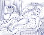 air_conditioner animal_genitalia anthro bed fully_sheathed fur furniture genitals hair horn male nude pillow sheath solo spread_legs spreading tie_fighter x-wing flinters star_wars gerald_(s0c0m3) tauntaun 2019 5:4 blue_and_white monochrome