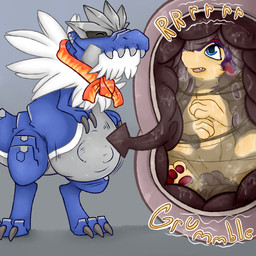 blue_eyes bodily_fluids countershading eyes_closed feral feral_pred feral_prey fully_inside inside_stomach internal larger_pred male male_pred male_prey markings mottled mottled_body organs paws purple_body quadruped red_markings scarf size_difference stomach stomach_acid tan_body vore vorekingdom nintendo pokemon blitz_(gyro) fan_character thoshan dinosaur fossil_pokemon generation_2_pokemon generation_6_pokemon pokemon_(species) prehistoric_species quilava reptile scalie shiny_pokemon tyrantrum 1:1 absurd_res hi_res