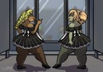 anthro butt changing_room clothed clothing dress duo female female/female leggings legwear maid_uniform short_stack simple_background uniform tekandprieda_(artist) the_rune_tapper pucker_(tekandprieda) smooch_(tekandprieda) amphibian frog toad_(frog) digital_media_(artwork) hi_res