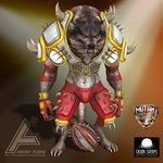 anthro ball barefoot bulge clothing feet gloves handwear logos male solo spikes sportswear andriy_kudre mutant_football_league mythology canid canine mammal mythological_canine mythological_creature were werecanid werecanine werewolf 1:1 3d_(artwork) digital_media_(artwork) hi_res official_art