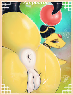 anthro anus blurred_background bodily_fluids butt butt_focus close-up eyelashes female female_anthro genital_fluids genitals innie_vulva looking_at_viewer looking_back looking_back_at_viewer plump_labia presenting presenting_hindquarters puffy_anus solo vaginal_fluid_string vaginal_fluids vulva yellow_body llametsul nintendo pokemon ampharos generation_2_pokemon pokemon_(species) colored digital_media_(artwork) hi_res shaded