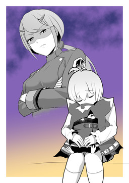 angry anthro black_body black_fur cloak clothing cowl crossed_arms female fur group hair male ponytail sad sitting trio wings hase_popopo bandai_namco digimon digimon_beatbreak hotaruko_kanuma makoto_kuonji chiropmon digimon_(species) human mammal absurd_res hi_res