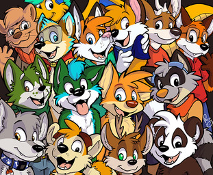 anthro black_body black_fur black_nose blonde_hair blue_eyes blue_hair brown_body brown_eyes brown_fur brown_hair brown_nose closed_smile clothed clothing eyewear eyewear_on_head fur glasses goggles goggles_on_head green_body green_eyes green_fur group hair happy male male_anthro markings mouth_closed nude open_mouth open_smile orange_body orange_eyes orange_fur orange_hair orange_nose pink_nose pink_tongue smile striped_markings striped_tail stripes tail tail_markings tongue tongue_out whiskers white_body white_fur yellow_body yellow_fur pandapaco mythology parinton bear canid canine deer dragon fox furred_dragon furred_scalie giant_panda mammal mustelid mythological_creature mythological_scalie otter procyonid raccoon scalie