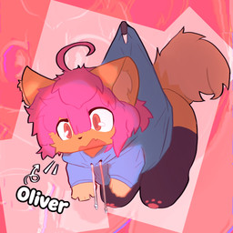 anthro black_clothing black_legwear black_stockings blue_clothing blue_hoodie blue_topwear brown_body clothing excited hair hanging_by_clothes hoodie inner_ear_fluff legwear male pawpads pink_hair red_background simple_background solo stockings tail tail_motion tailwag topwear tuft loki0798 felid mammal 1:1 hi_res