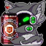 1:1 activision animated anthro beverage beverage_can biped c.a.m. call_of_duty call_of_duty:_black_ops_cold_war canid canine canis chibi cod_zombies container cybernetics death_perception digital_drawing_(artwork) digital_media_(artwork) digitigrade fluffy fluffy_tail fur glowing glowing_body glowing_eyes green_body green_eyes green_glow grey_body grey_fur grey_hair grey_tail hair heart_reaction heart_symbol holding_beverage holding_object hug hugging_object jackal likara love low_res machine male mammal military perk_a_cola pixel_(artwork) pixel_animation protogen protogen_armor protogen_face protogen_visor protogenized screen screen_face short_playtime solo special_forces tail tuft yuri_chacal