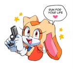 amber_eyes anthro biped black_nose clothed clothed_anthro clothed_female clothing countershading dialogue dress female female_anthro floppy_ears gloves gun handgun handwear heart_symbol holding_gun holding_handgun holding_object holding_ranged_weapon holding_weapon humor long_ears looking_at_viewer lop_ears open_mouth pink_tongue pistol ranged_weapon red_clothing red_dress simple_background sleeveless_dress solo speech_bubble talking_to_viewer tan_body tan_skin teeth text threatening threatening_with_weapon tongue weapon white_background white_body white_clothing white_countershading white_gloves white_handwear young young_female violetmadness7 delet_this sega sonic_the_hedgehog_(series) cream_the_rabbit lagomorph leporid mammal rabbit 2022 digital_media_(artwork) english_text half-length_portrait hi_res meme portrait reaction_image